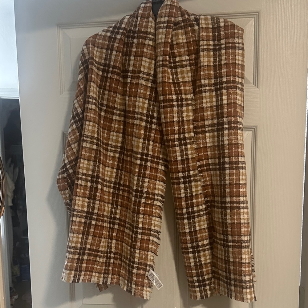 Old Navy Brown and White Plaid Scarf